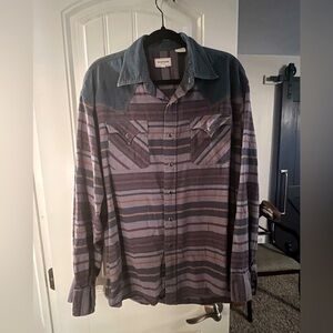 Stetson Striped & Chambray Snap Western Shirt, size L